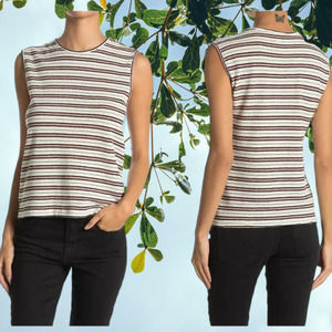 NWT DEREK LAM 10 CROSBY Kalua metallic stripe soft White Button tank MSRP: $150